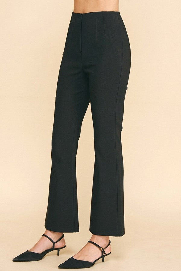 Twill Darted High Rise Waist Flared Trousers Pants