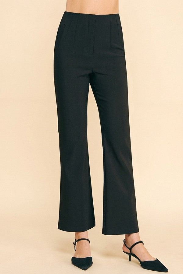 Twill Darted High Rise Waist Flared Trousers Pants