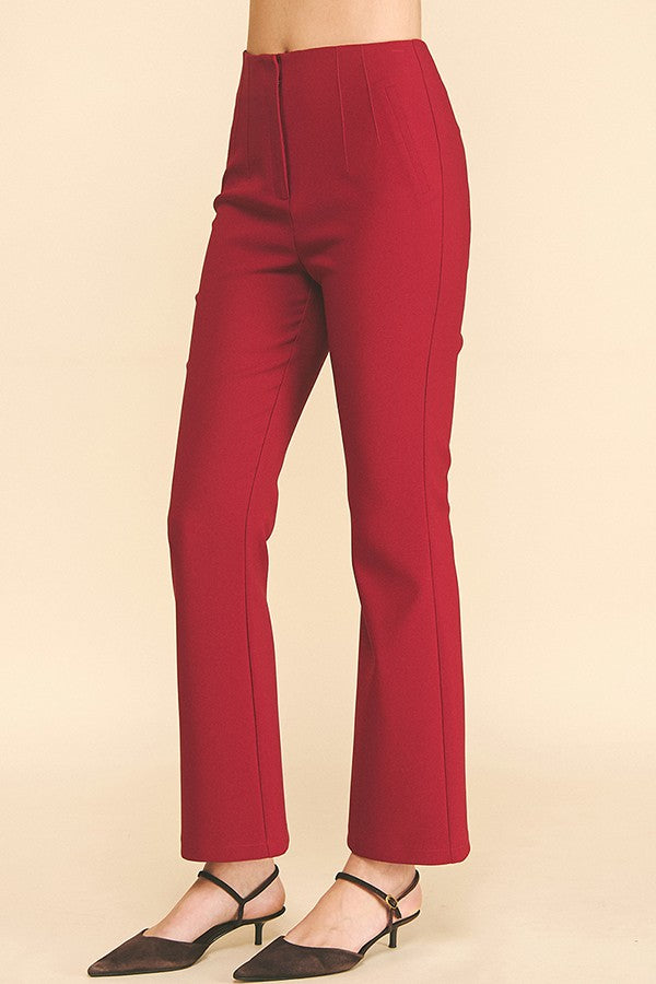 Twill Darted High Rise Waist Flared Trousers Pants