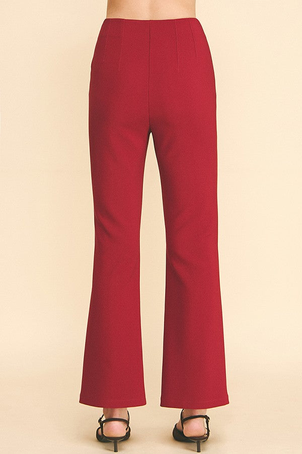 Twill Darted High Rise Waist Flared Trousers Pants