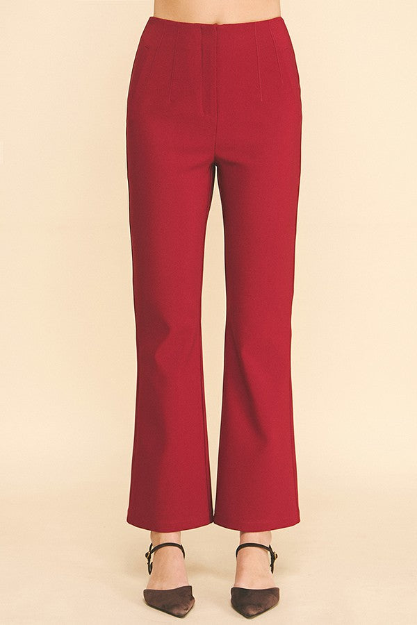 Twill Darted High Rise Waist Flared Trousers Pants