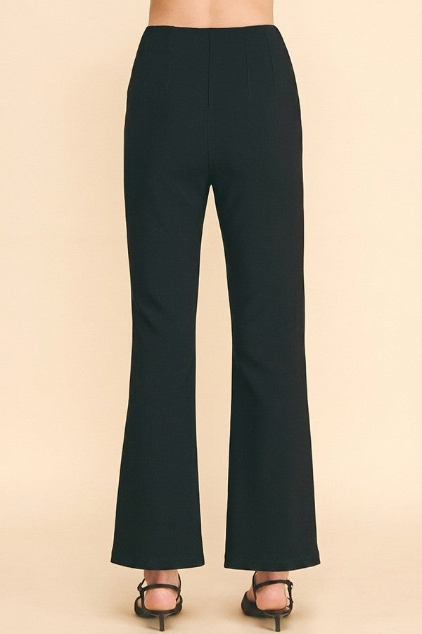 Twill Darted High Rise Waist Flared Trousers Pants
