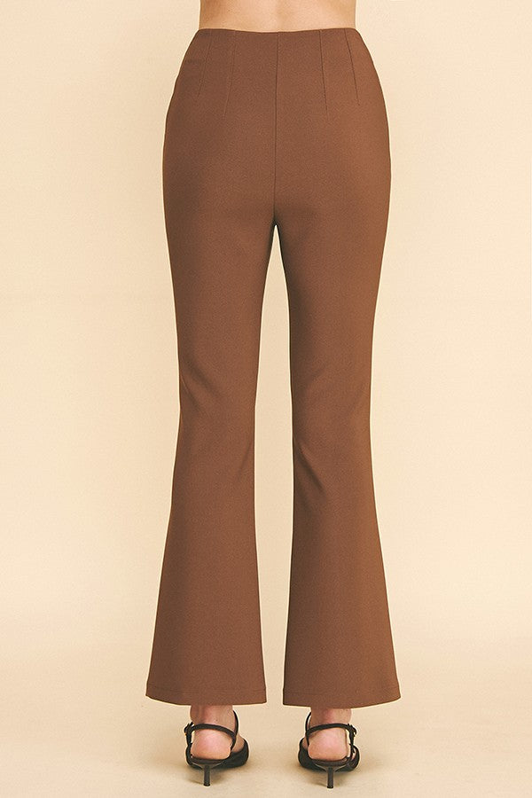 Twill Darted High Rise Waist Flared Trousers Pants