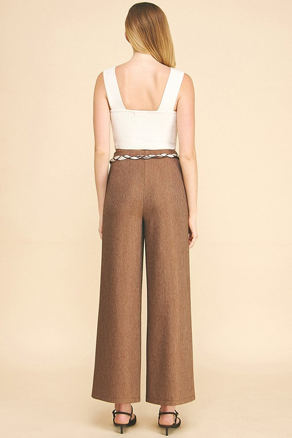 Cationic Faux Denim Paisley Scarf Tie Long Culotte Pants