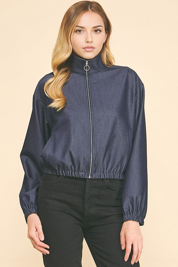 Denim Ring Zipper Blouson Jacket