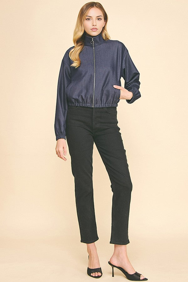 Denim Ring Zipper Blouson Jacket