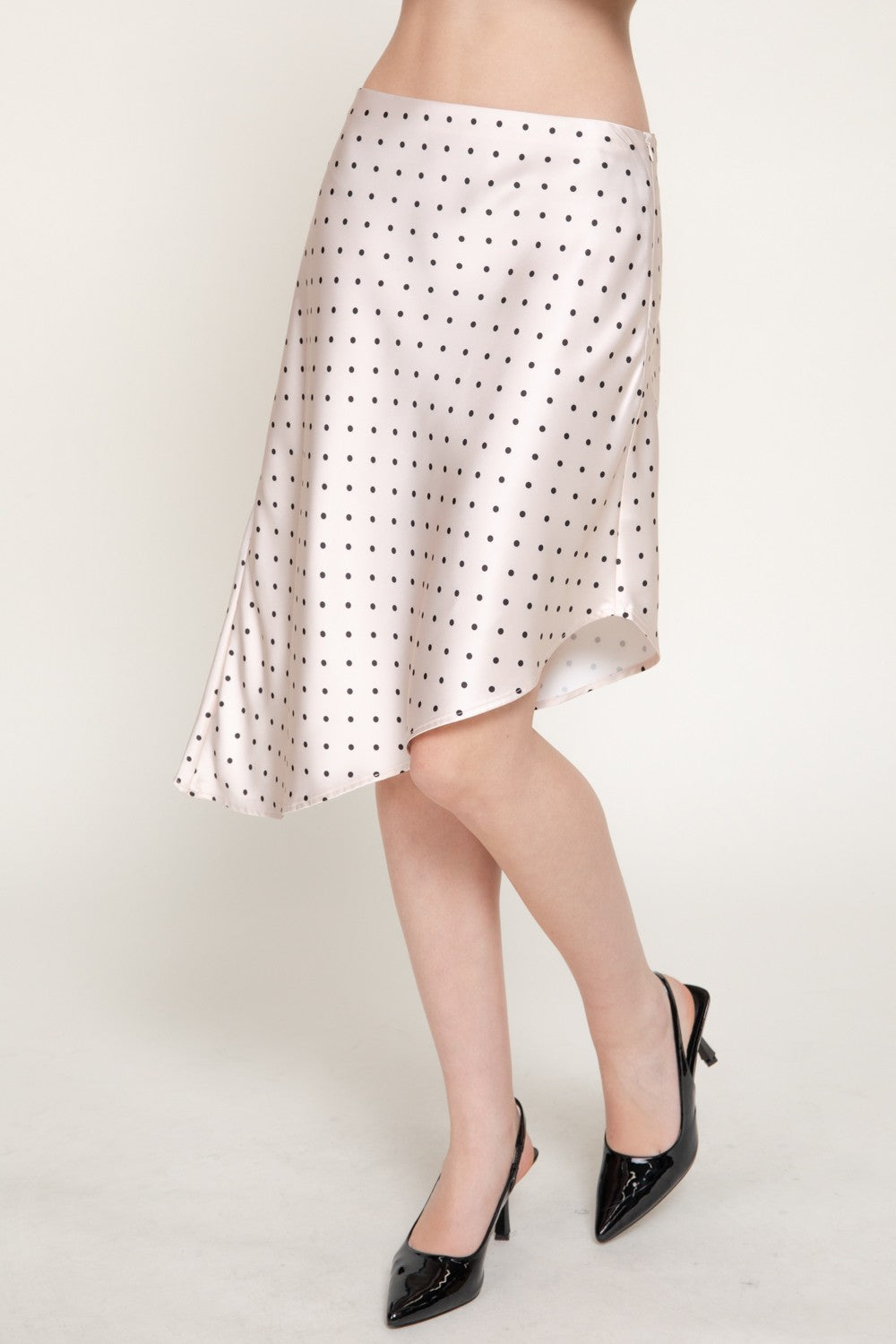 Dot Print Asymmetrical Satin Skirt