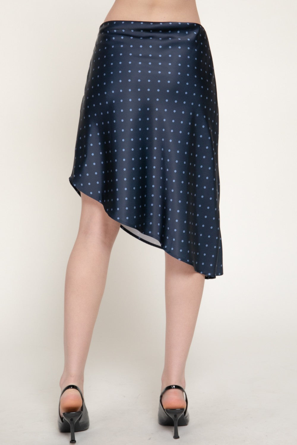 Dot Print Asymmetrical Satin Skirt