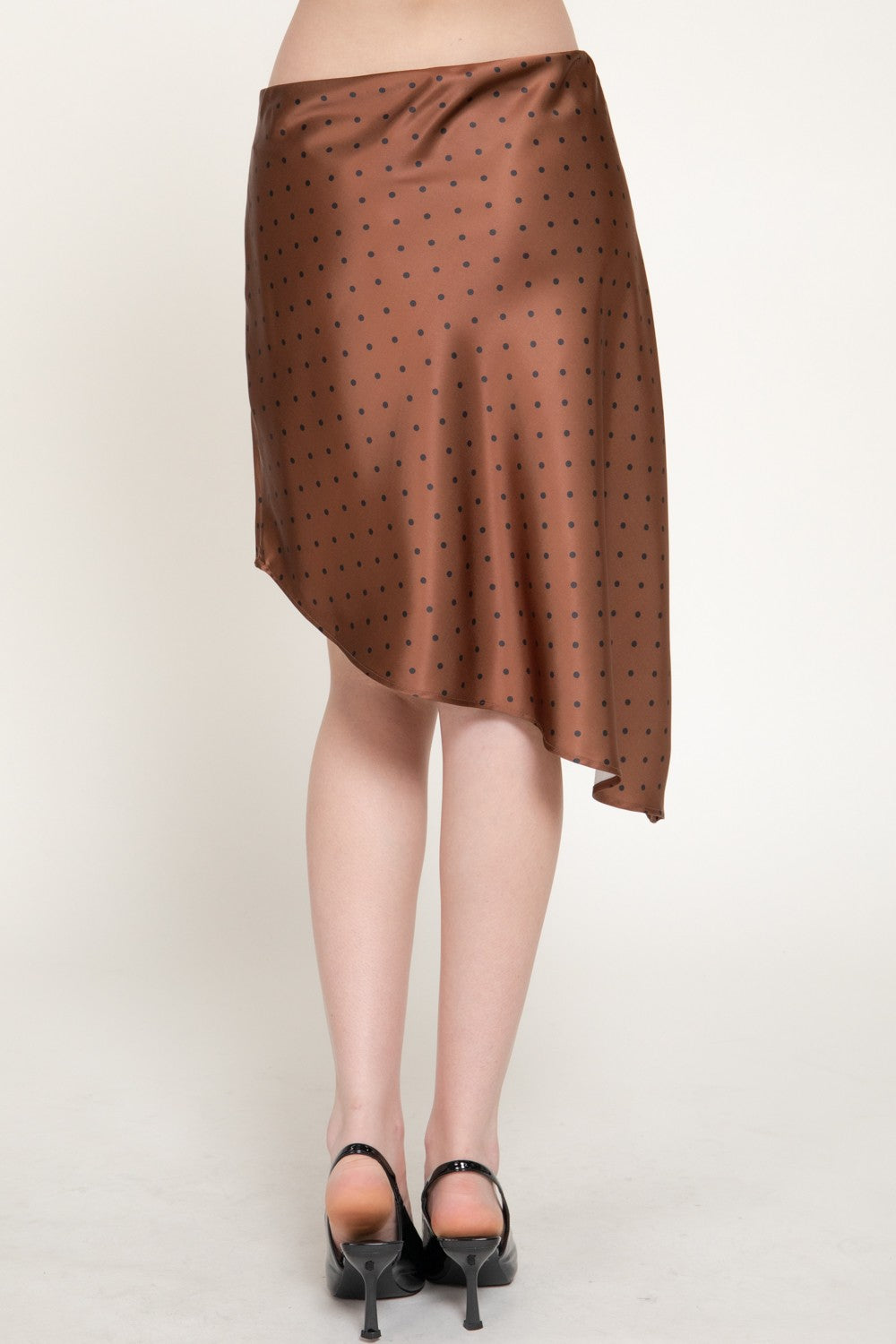 Dot Print Asymmetrical Satin Skirt