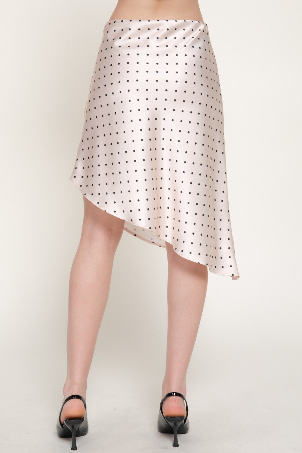 Dot Print Asymmetrical Satin Skirt
