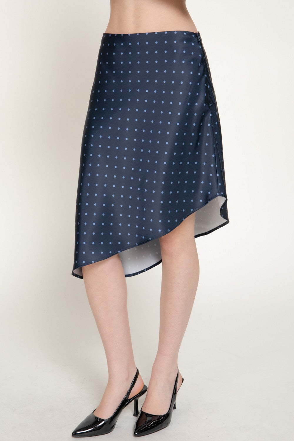 Dot Print Asymmetrical Satin Skirt
