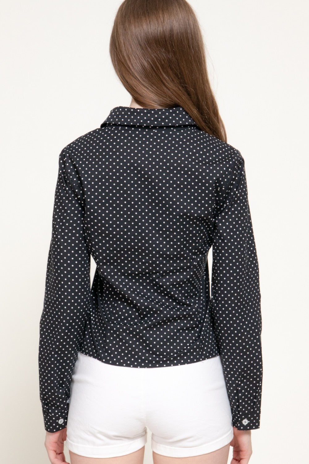 Long Sleeve Fitted Dot Poplin Shirt
