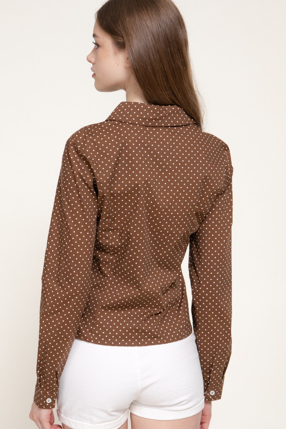 Long Sleeve Fitted Dot Poplin Shirt