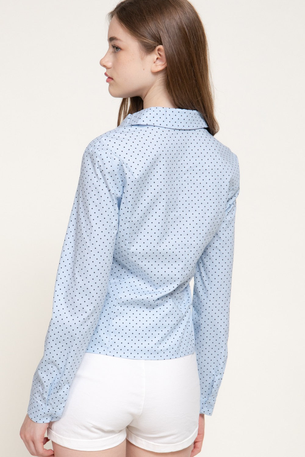 Long Sleeve Fitted Dot Poplin Shirt