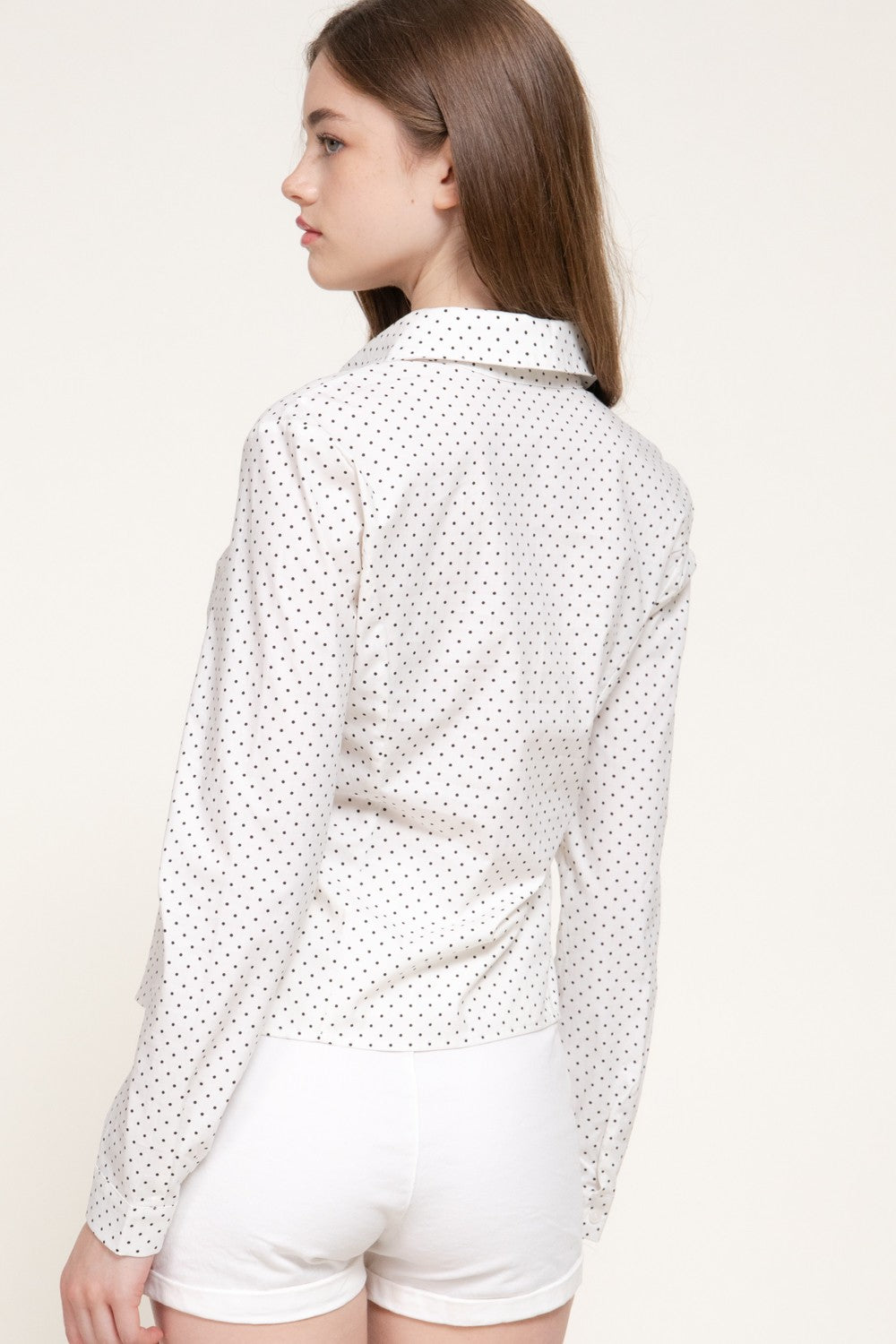 Long Sleeve Fitted Dot Poplin Shirt