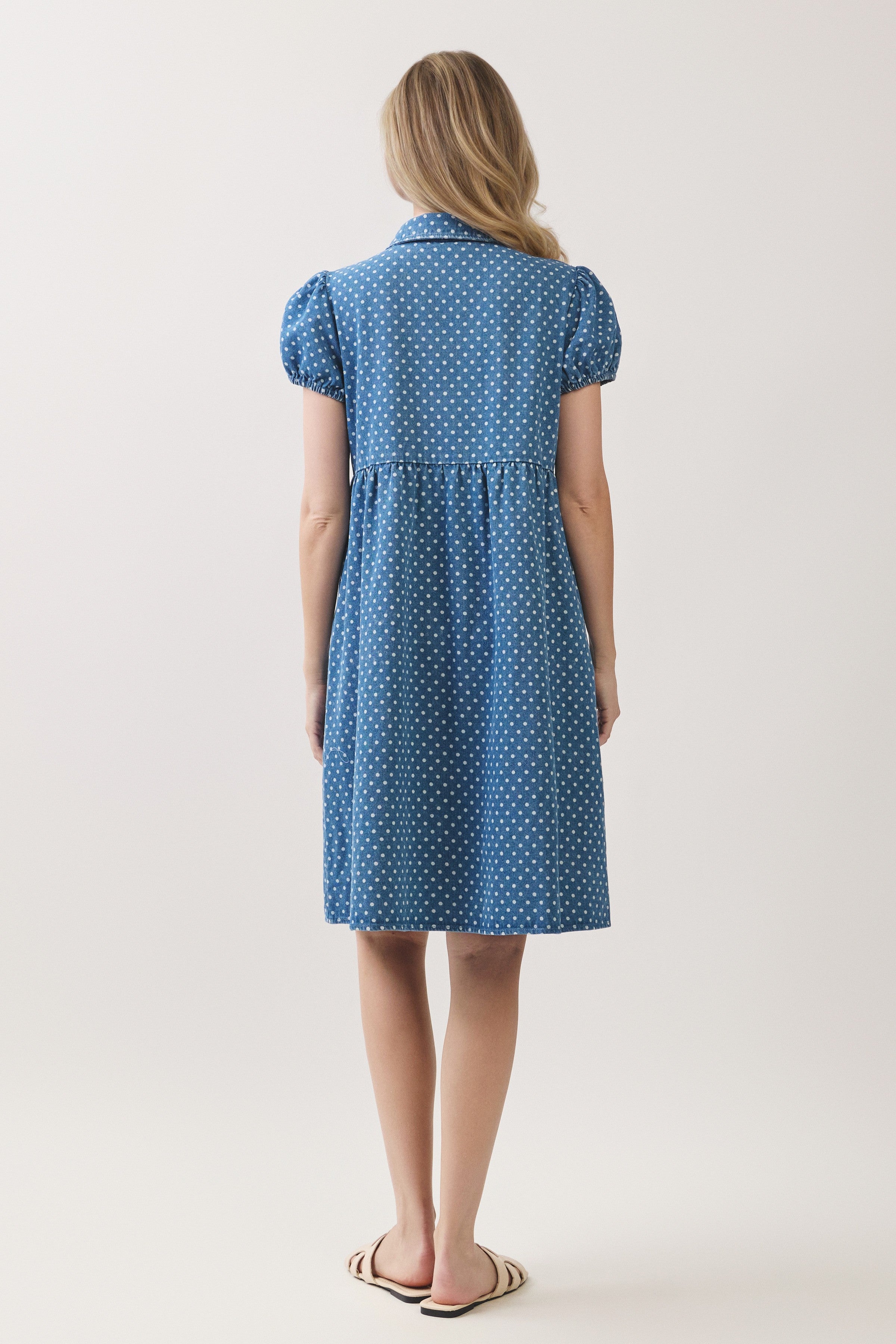 Plus Size Polka Dot Button Down Denim Dress