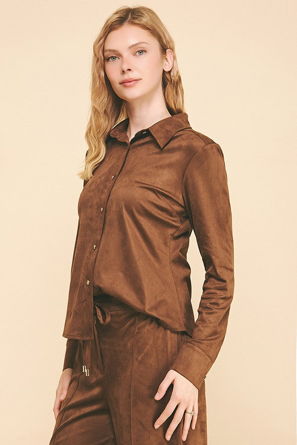 Faux Suede Oversized Tapered Dress Shirt