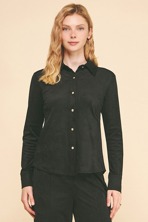 Faux Suede Oversized Tapered Dress Shirt
