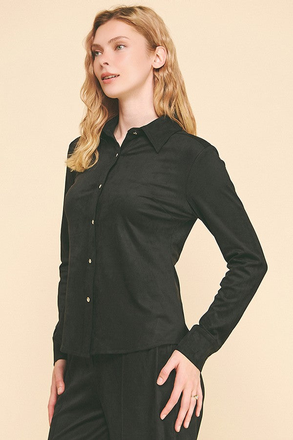 Faux Suede Oversized Tapered Dress Shirt