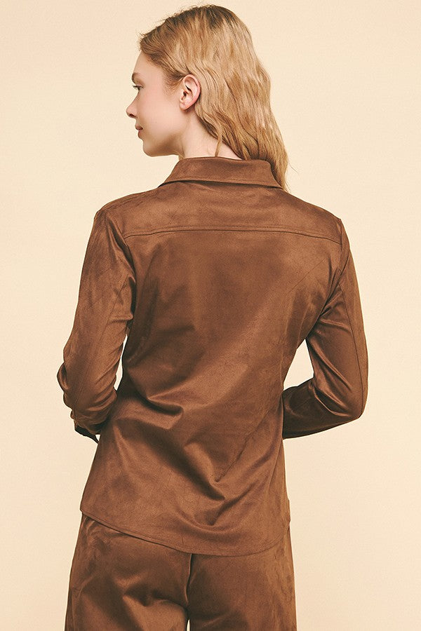 Faux Suede Oversized Tapered Dress Shirt