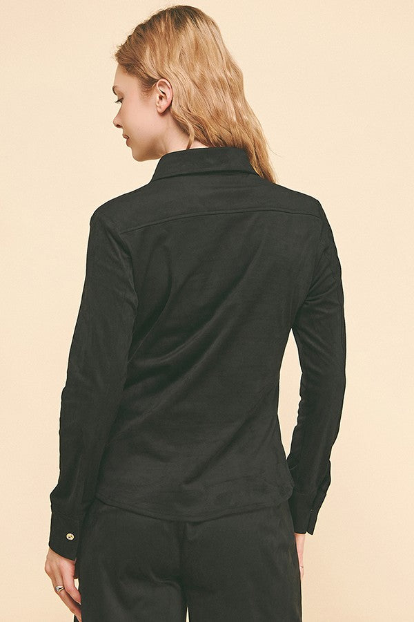 Faux Suede Oversized Tapered Dress Shirt