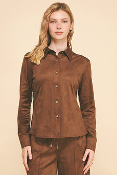 Faux Suede Oversized Tapered Dress Shirt