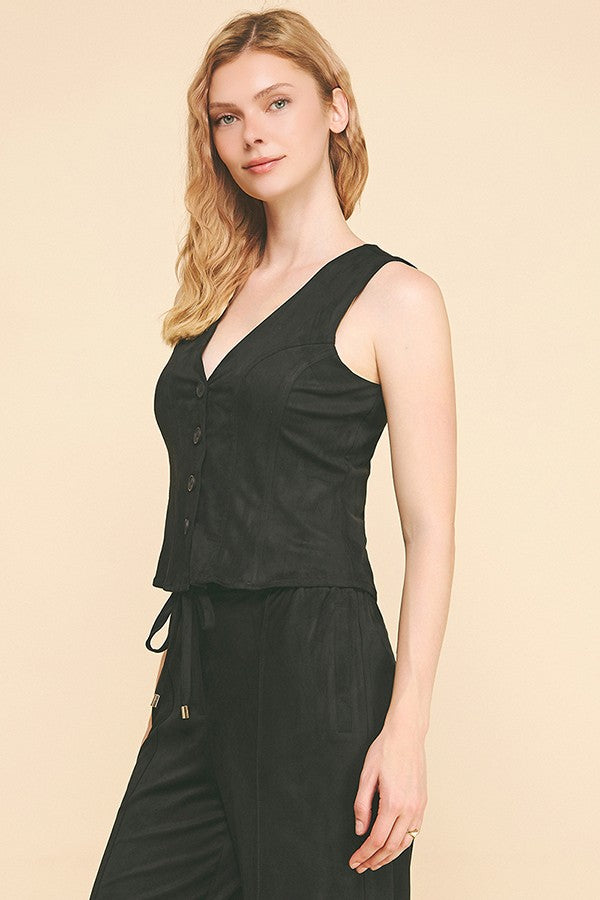 Faux Suede Tailored Side Tiered Vest Top