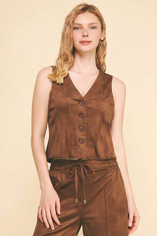 Faux Suede Tailored Side Tiered Vest Top