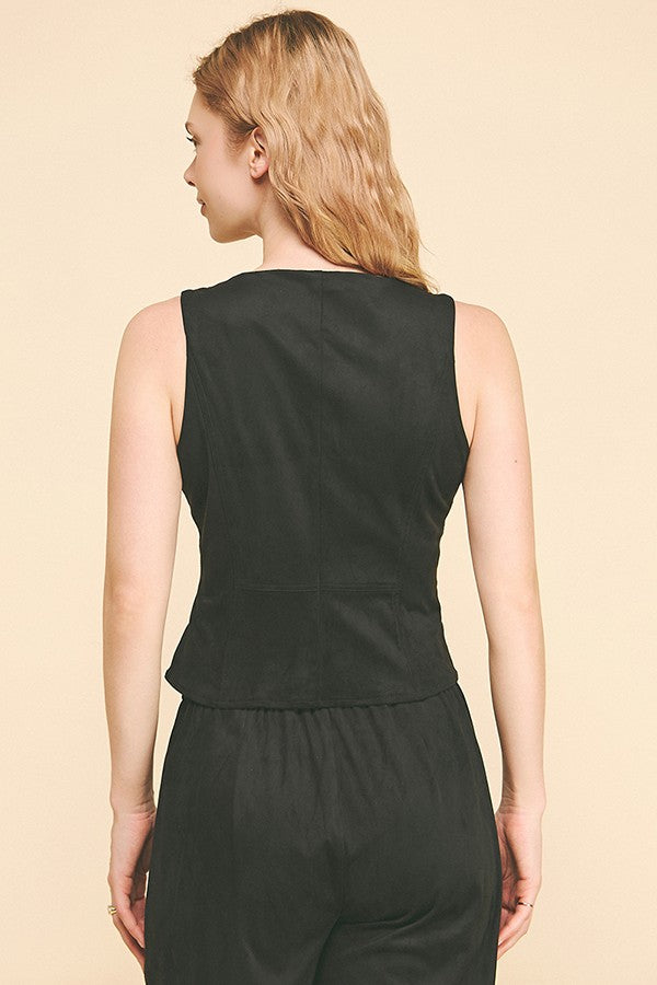 Faux Suede Tailored Side Tiered Vest Top
