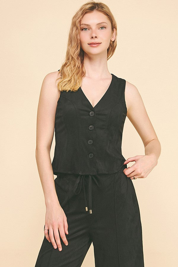 Faux Suede Tailored Side Tiered Vest Top