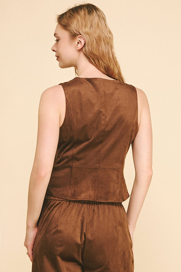 Faux Suede Tailored Side Tiered Vest Top