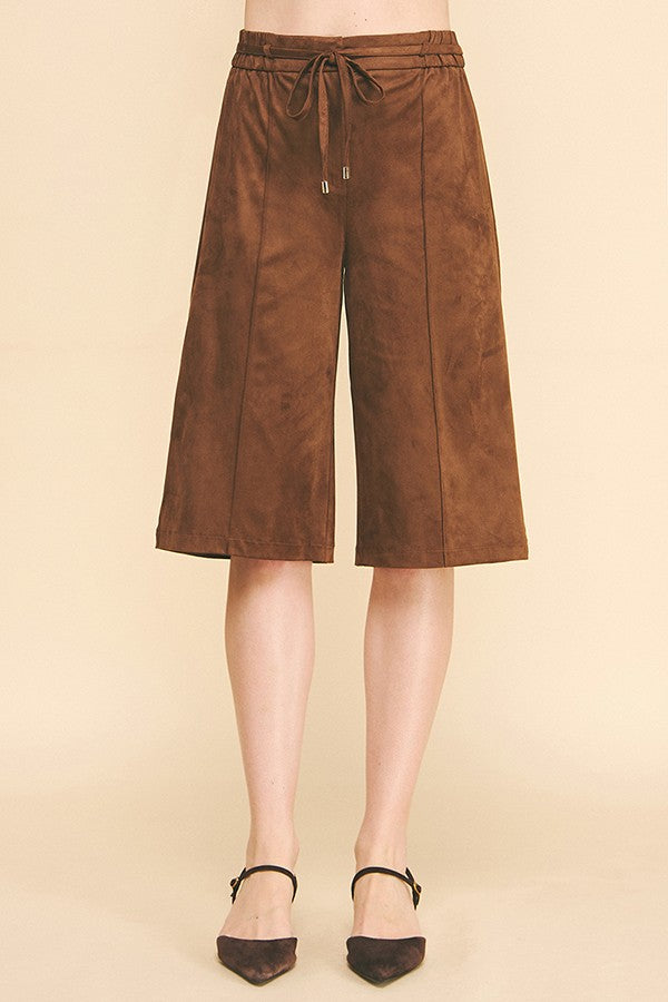 Faux Suede Drawstring Esque Bermuda Capri Shorts
