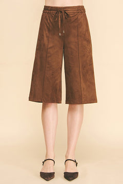 Faux Suede Drawstring Esque Bermuda Capri Shorts