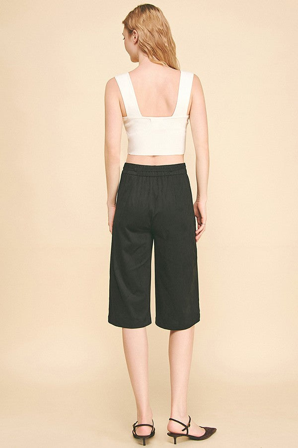 Faux Suede Drawstring Esque Bermuda Capri Shorts