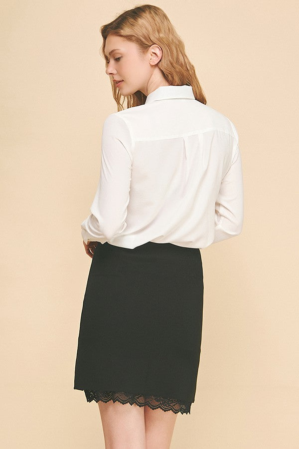 Textured Crepe Neck Scarf Tie Dress Shirt Blouse