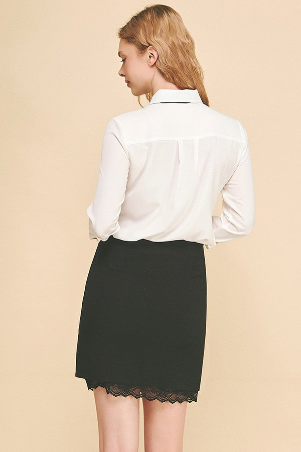 Textured Crepe Neck Scarf Tie Dress Shirt Blouse