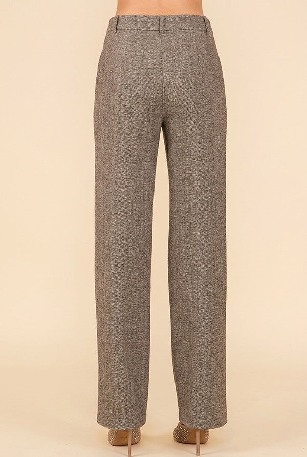 Jacquard Herringbone High Rise Straight Wide Leg Trousers