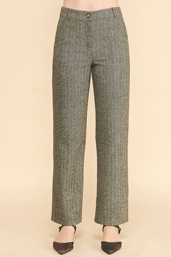 Jacquard Herringbone High Rise Straight Wide Leg Trousers