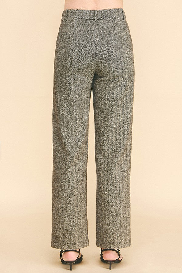 Jacquard Herringbone High Rise Straight Wide Leg Trousers