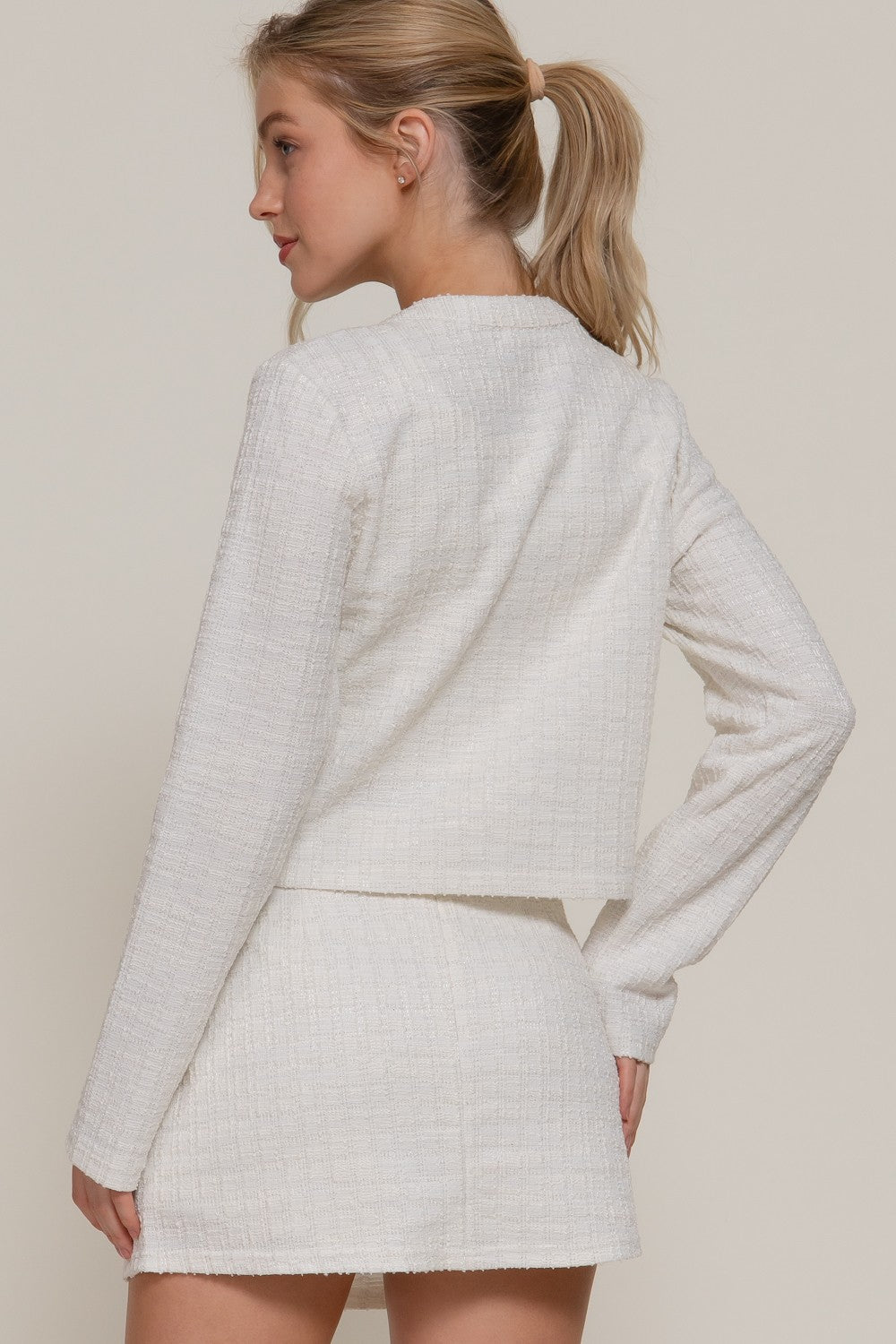 Long Sleeve Button Down Tweed Jacket