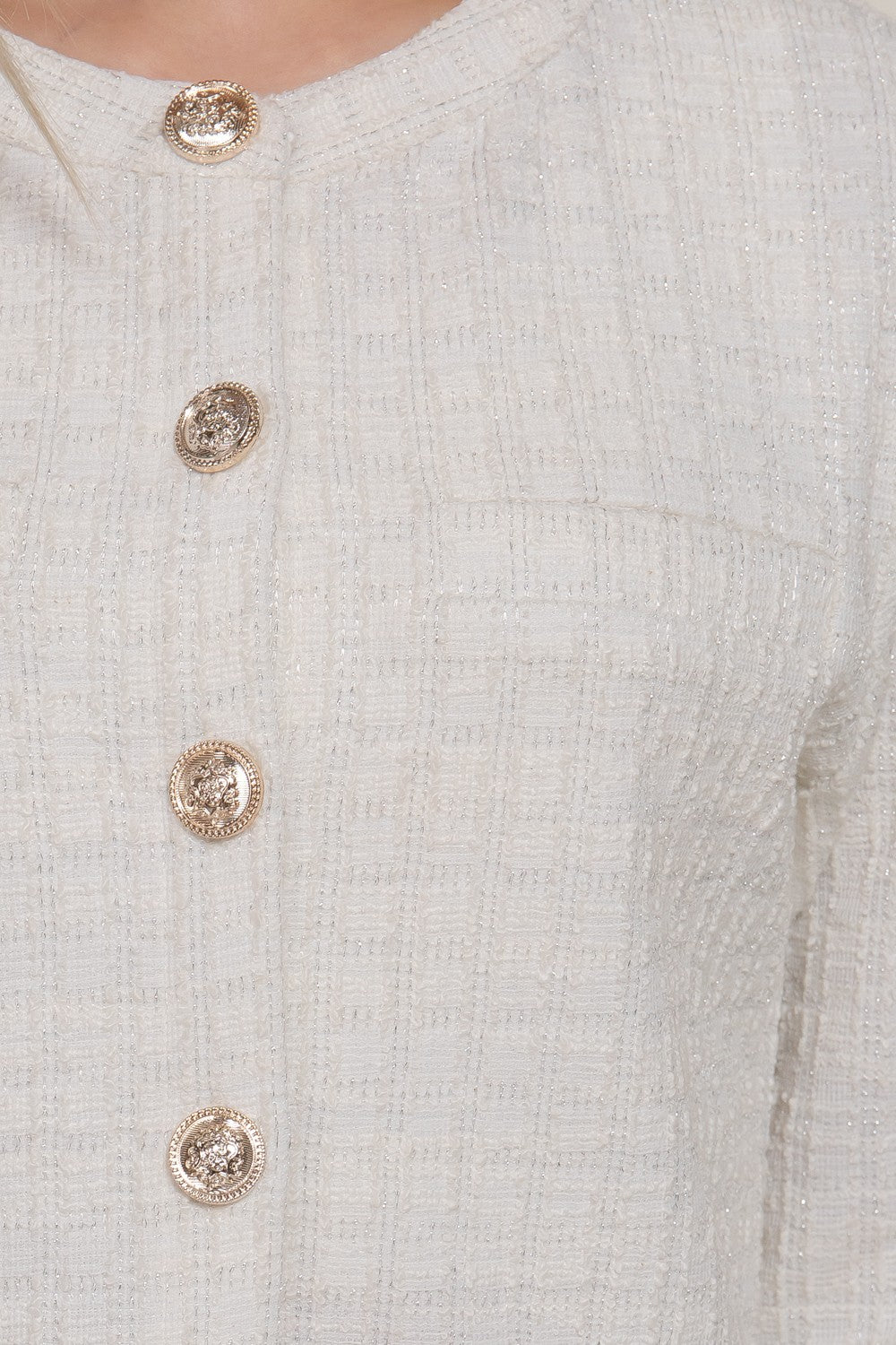 Long Sleeve Button Down Tweed Jacket