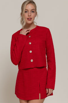 Long Sleeve Button Down Tweed Jacket
