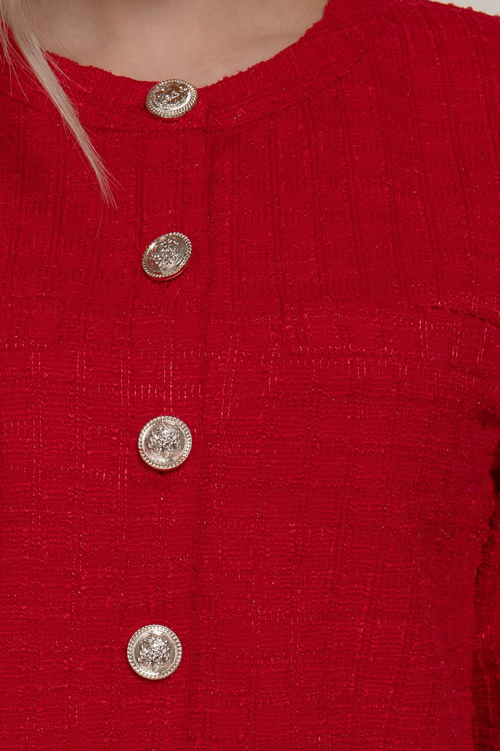 Long Sleeve Button Down Tweed Jacket