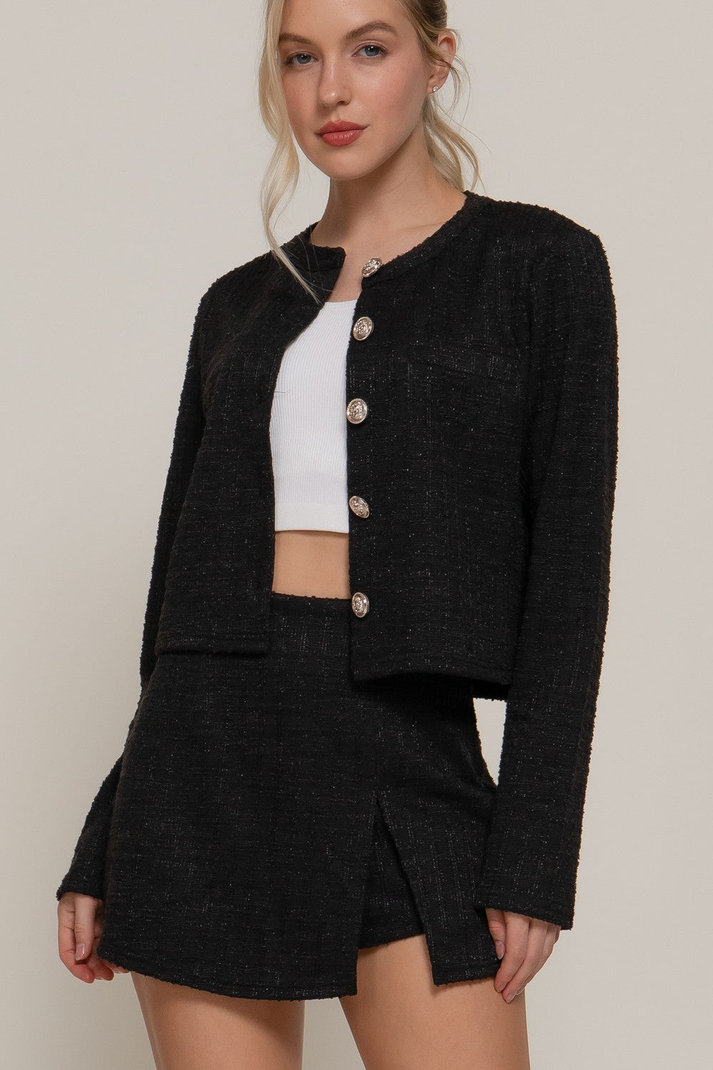 Stretch Tweed Mini Skirt