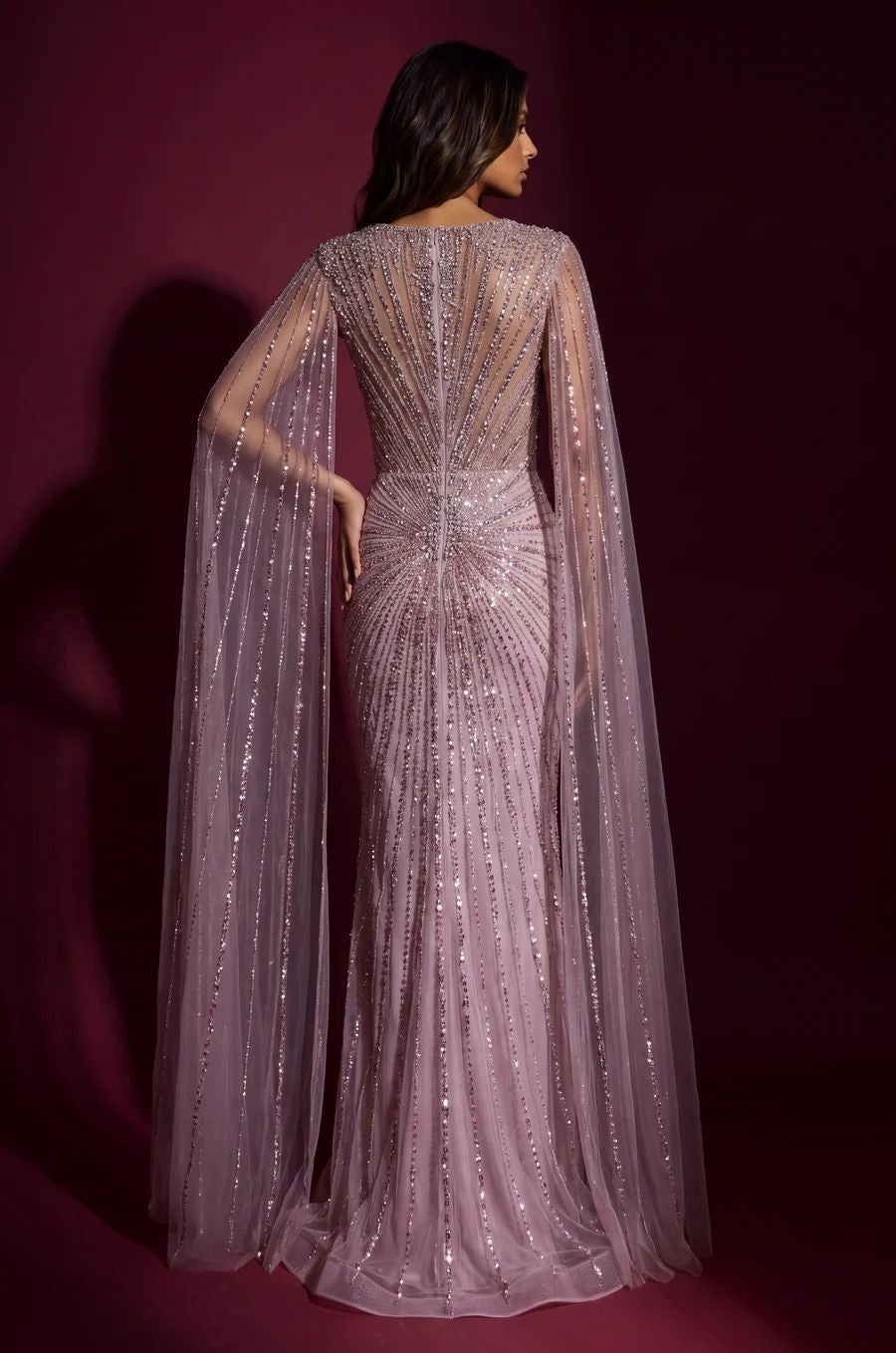 Formal Dress Beaded Cape Evening Gown
