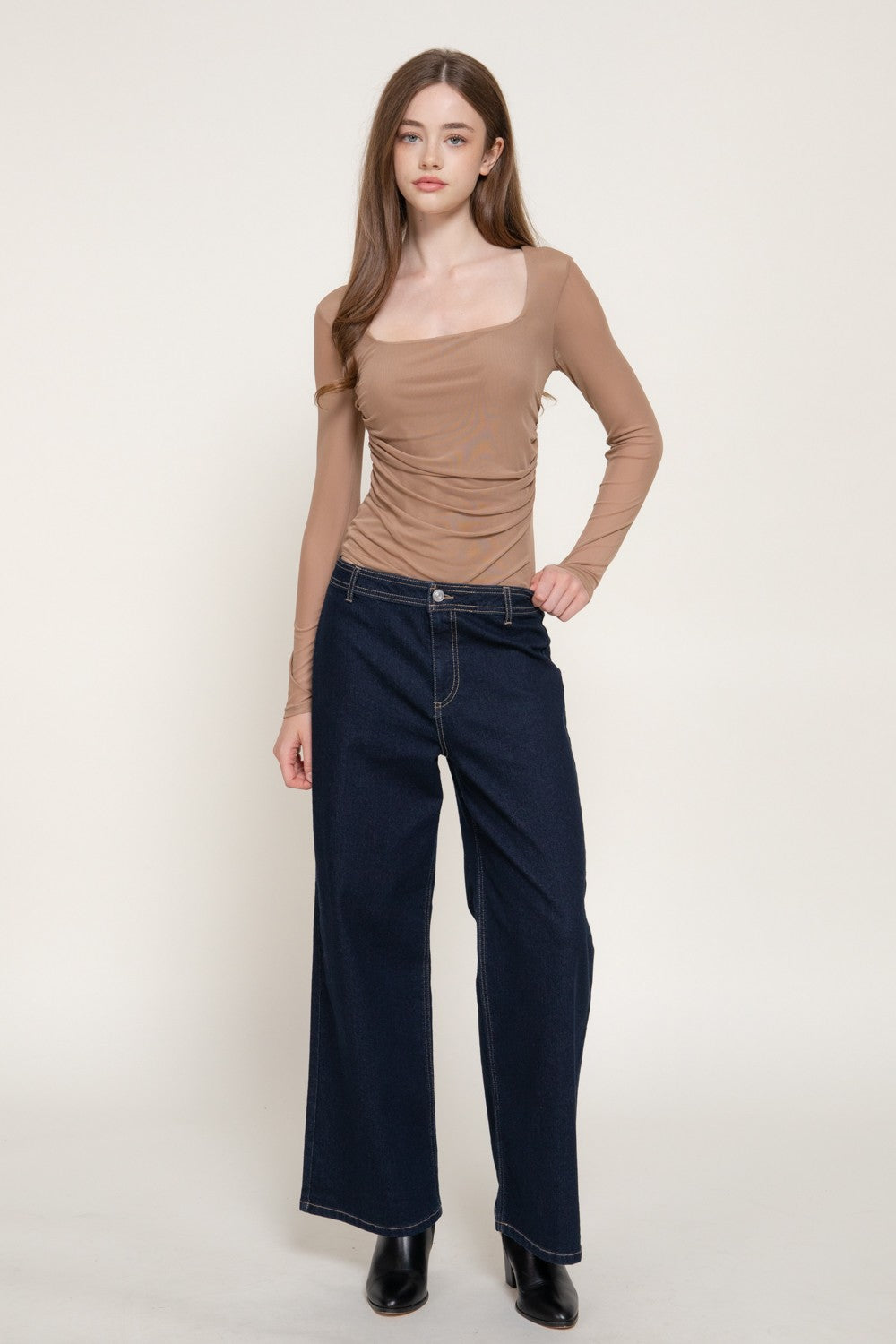 Long Sleeve Square Neck Mesh Bodysuit