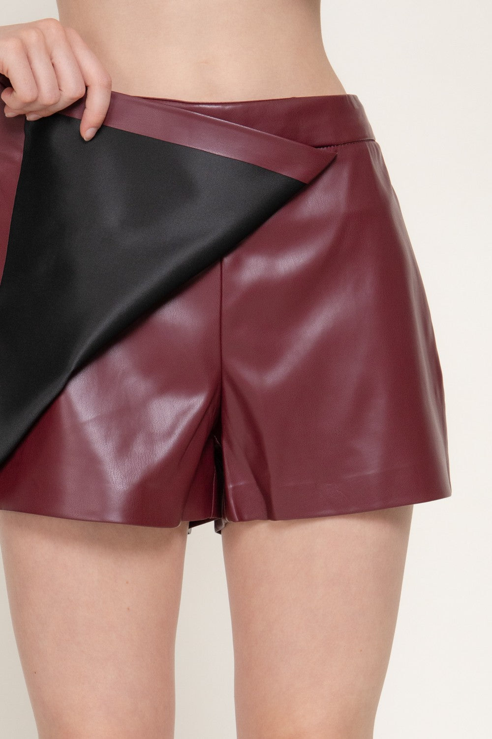 Overlap Detail Faux Leather Skort