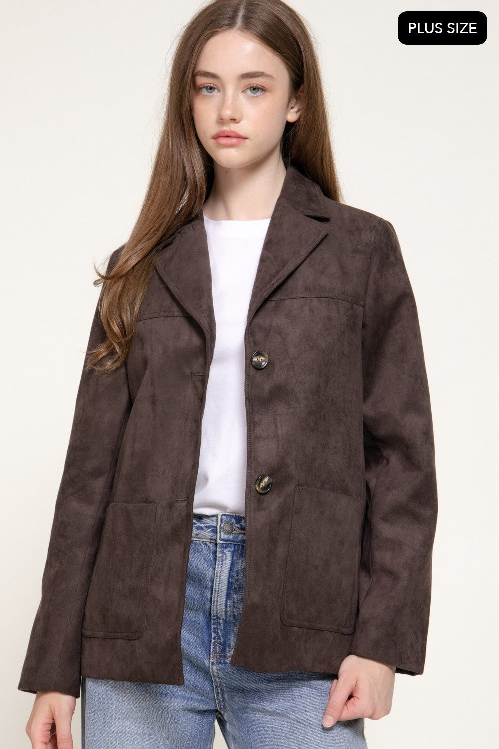Long Sleeve Notched Collar Suede Jacket