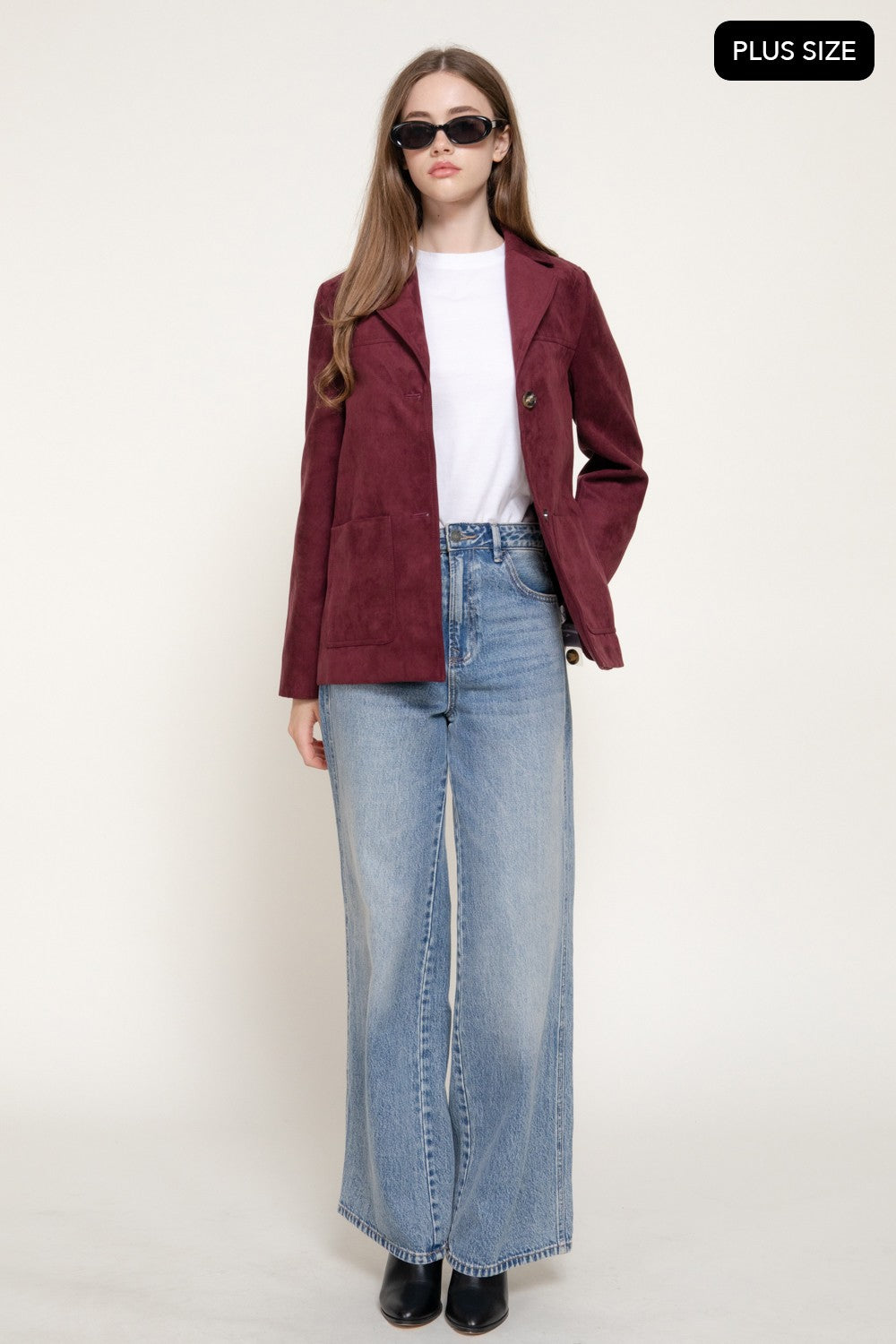 Long Sleeve Notched Collar Suede Jacket