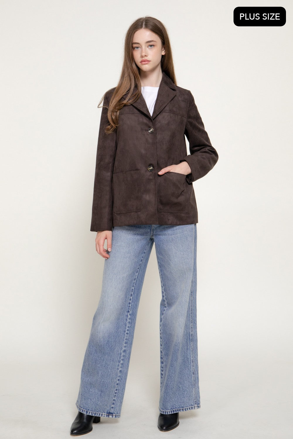 Long Sleeve Notched Collar Suede Jacket